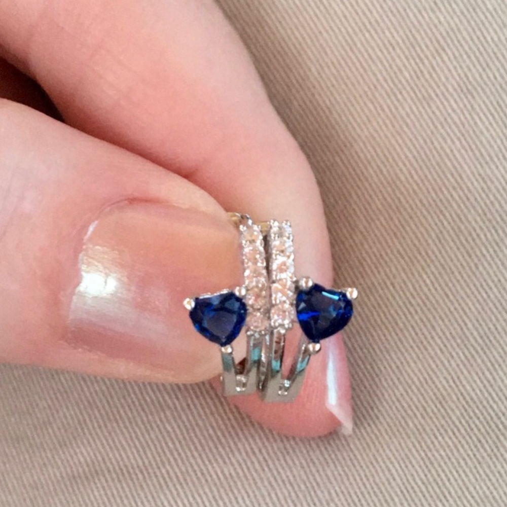 LAST ONE‼️ 925 Sterling Silver Sapphire Earrings - Picture 7 of 9